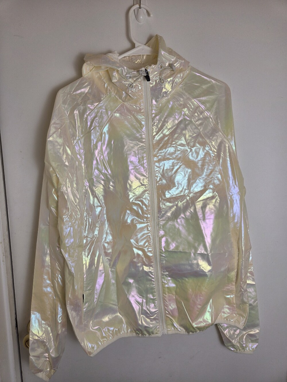 CNTR Sportswear Iridescent Holographic Windbreaker Jacket Light Pearl Hooded S